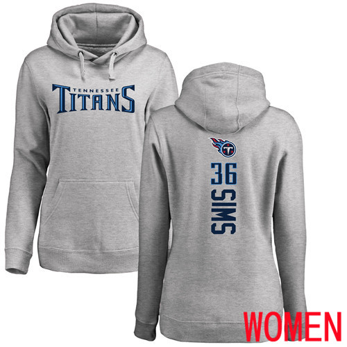 Tennessee Titans Ash Women LeShaun Sims Backer NFL Football #36 Pullover Hoodie Sweatshirts